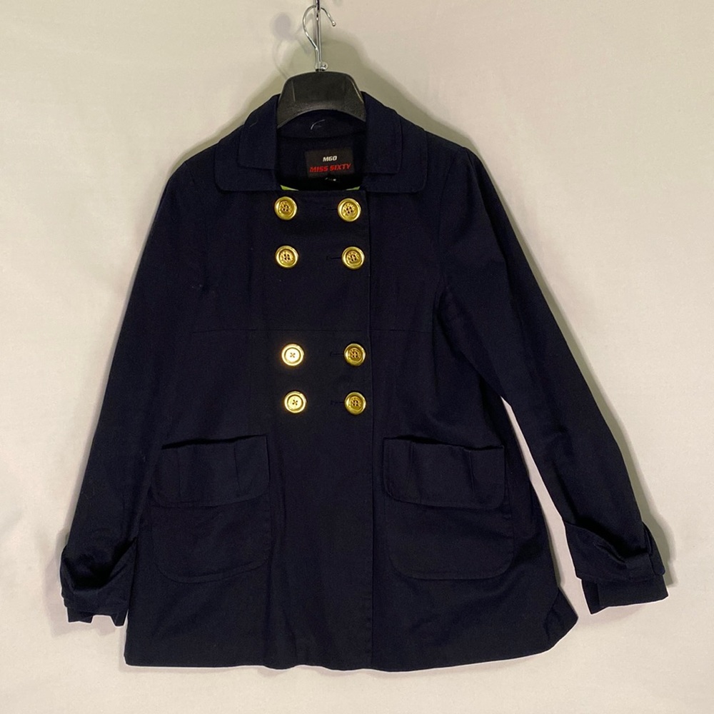 Miss Sixty navy cotton twill pea coat jacket medium